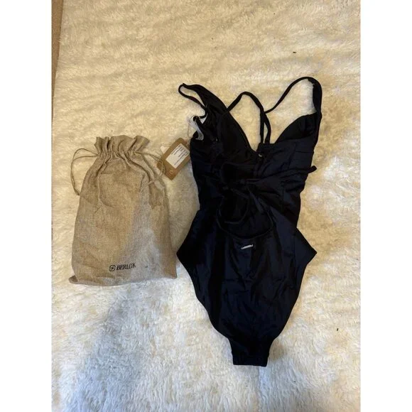 Berlook One Piece Swimsuit Black XS Extra Small Corset Lace Up Back NEW NWT Bag